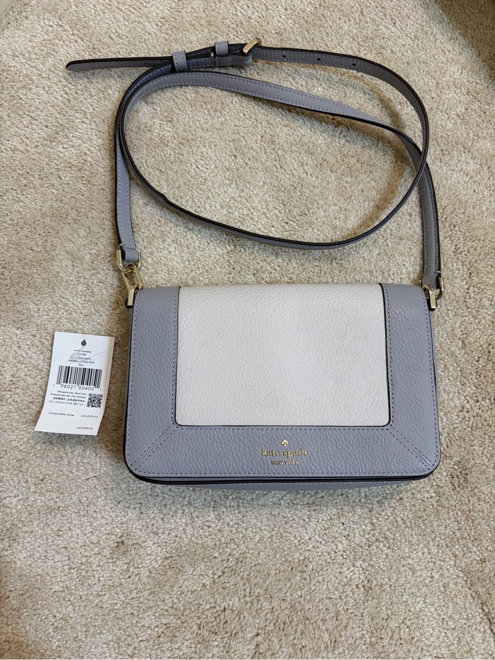 kate spade Two-Tone Gray and Cream Lena Pebbled Leather Mini Flap Crossbody